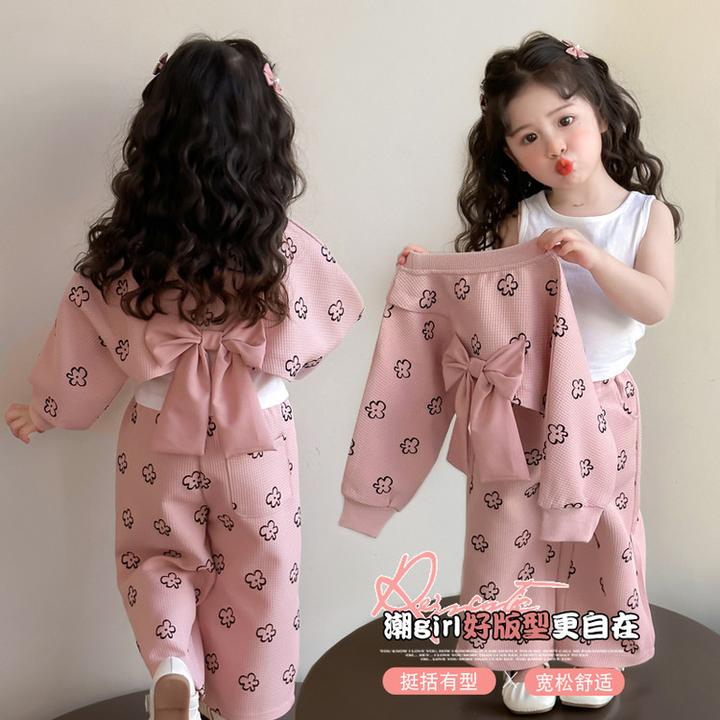 女童套装春秋款2025新款儿童洋气韩版卡通长袖三件套女宝宝裤子