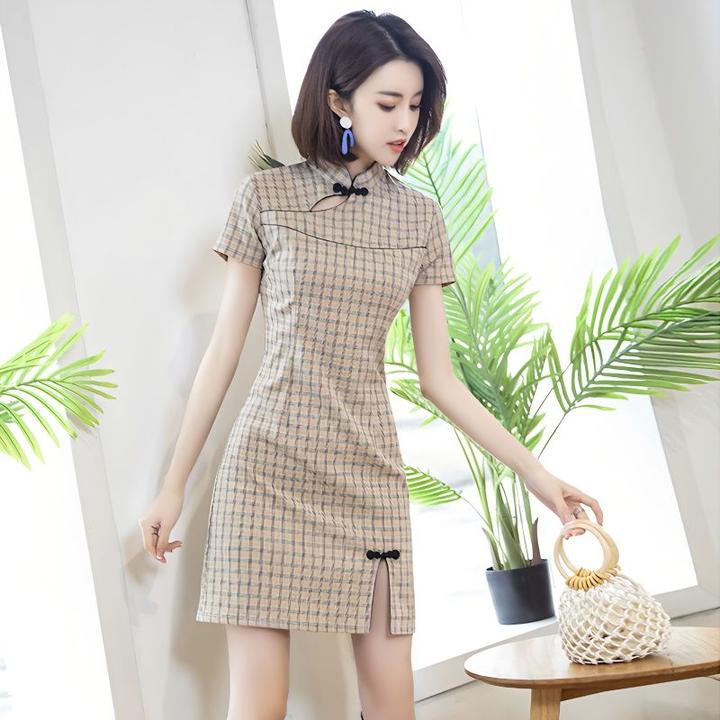 小个子旗袍女2025年新款年轻款少女高端气质格子高级感改良连衣裙