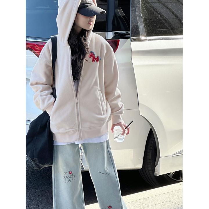 K30472双面摇粒绒女童卫衣外套2025新款秋冬装儿童加厚连帽衣服潮