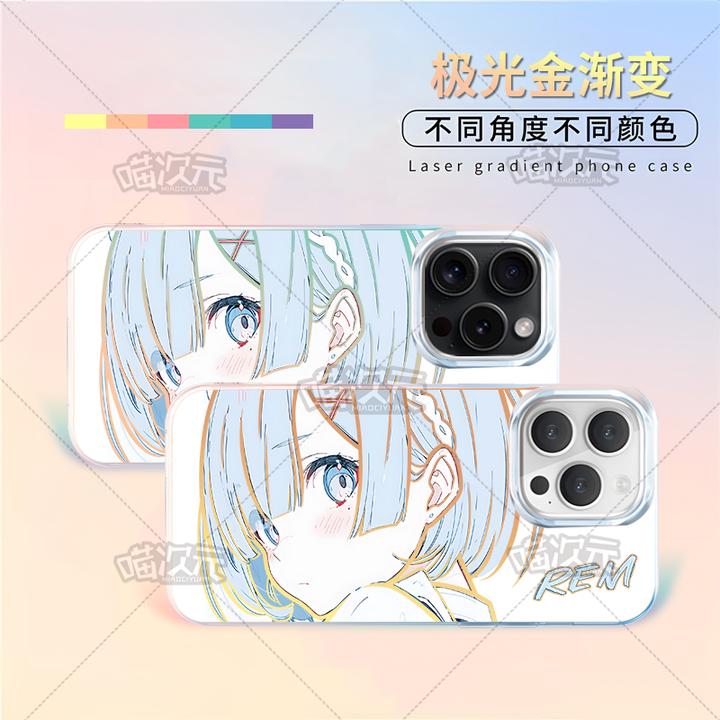 浅蓝蕾姆适用苹果华为vivo一加oppoiPhone小米二次元极光金手机壳