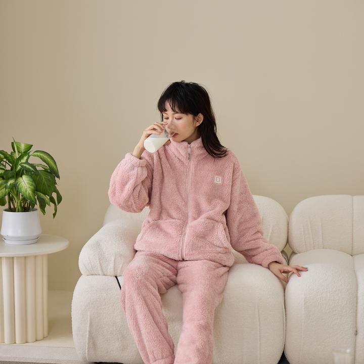 情侣可外穿舒棉绒家居服套装胸标拉链款