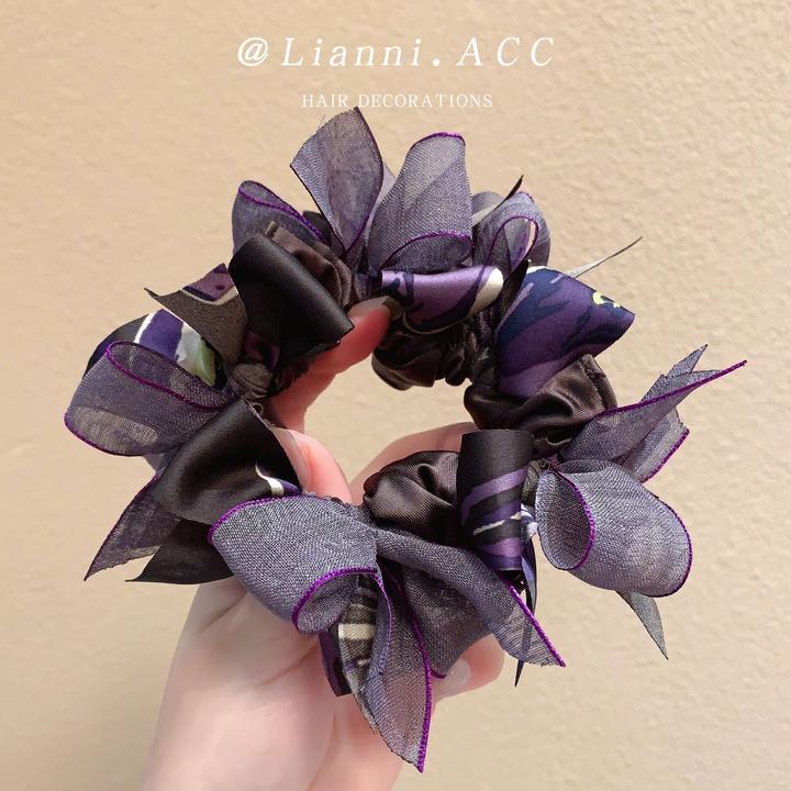 超洋气慵懒风优雅成人蝴蝶结丝带发圈时尚紫色高档低马尾发圈发饰