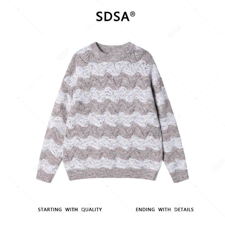 SDSA男士秋冬新款痞帅男装潮牌撞色条纹毛衣慵懒风百搭舒适上衣