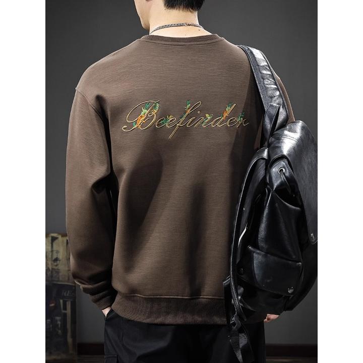 MR.MUDI/穆迪先生秋冬新款竹节针织彩色绣花卫衣男士宽松百搭长袖