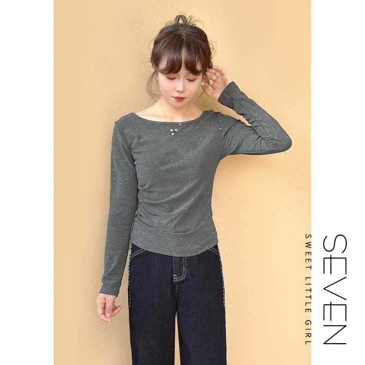繁星点点⑦七七146小个子烫钻设计感圆领长袖T恤女秋季新款小美说