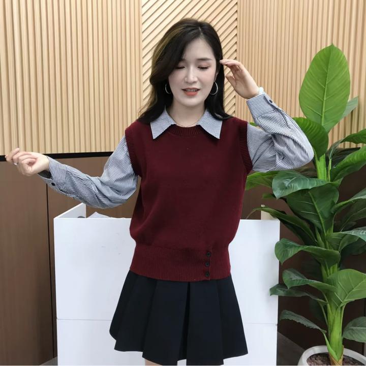 假两件翻领针织衫女2025秋季新款宽松显瘦软糯气质上衣韩版