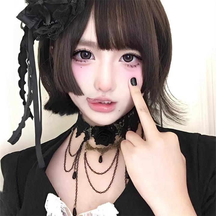 y2k暗黑系复古蕾丝项圈玫瑰花水晶流苏锁骨链朋克洛丽塔颈链配饰