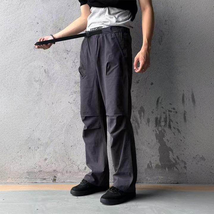 潮流时尚立体打褶休闲裤男士夏季新款可调节腰带百搭户外直筒长裤