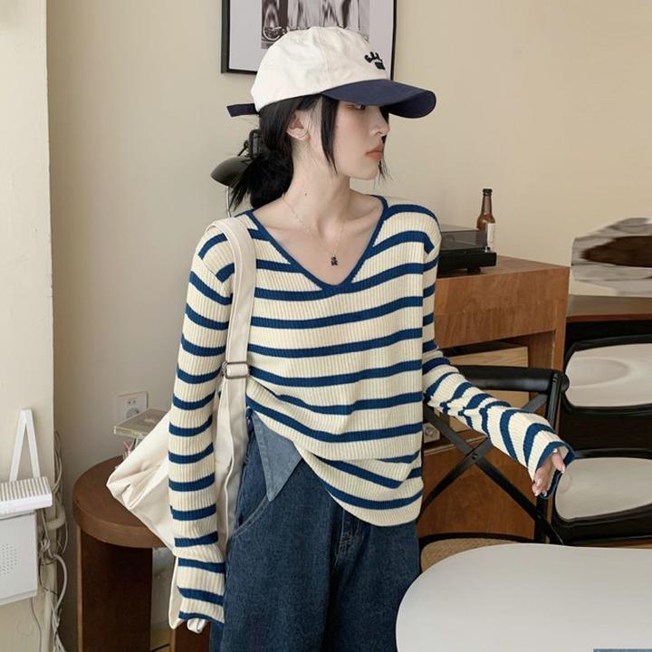 常规条纹毛针织衫辣妹风打底衫修身外穿秋季毛衣长袖百搭显瘦春秋
