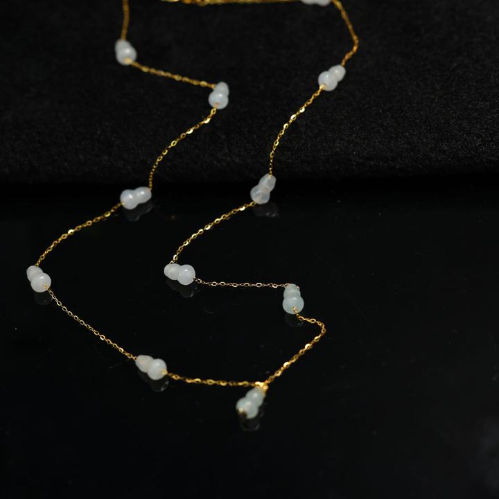 #H705 18K金镶嵌白冰天然A货翡翠葫芦项链