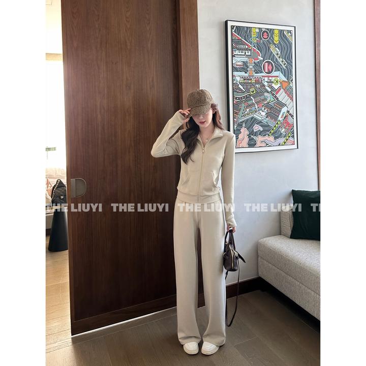 【LIUYI】轻行套装~chao显瘦！暖姜绒休闲舒适两件套套装58312