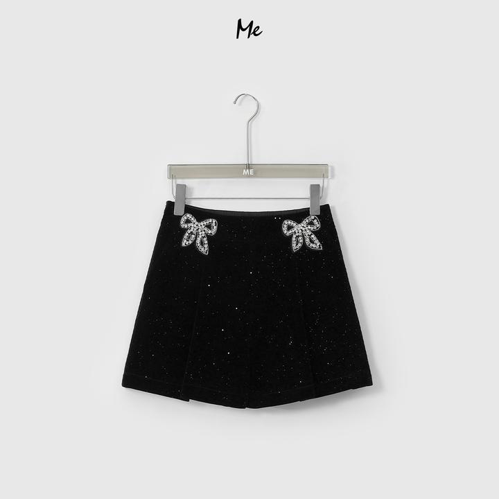 ME【星河蝴蝶结】黑丝绒重工烫钻钉珠高腰显瘦百搭时尚短裤MESA5794