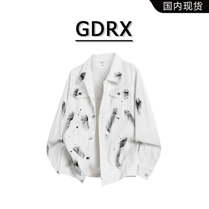 GDRX复古潮流涂鸦牛仔夹克男秋季宽松百搭ins设计感痞帅休闲外套