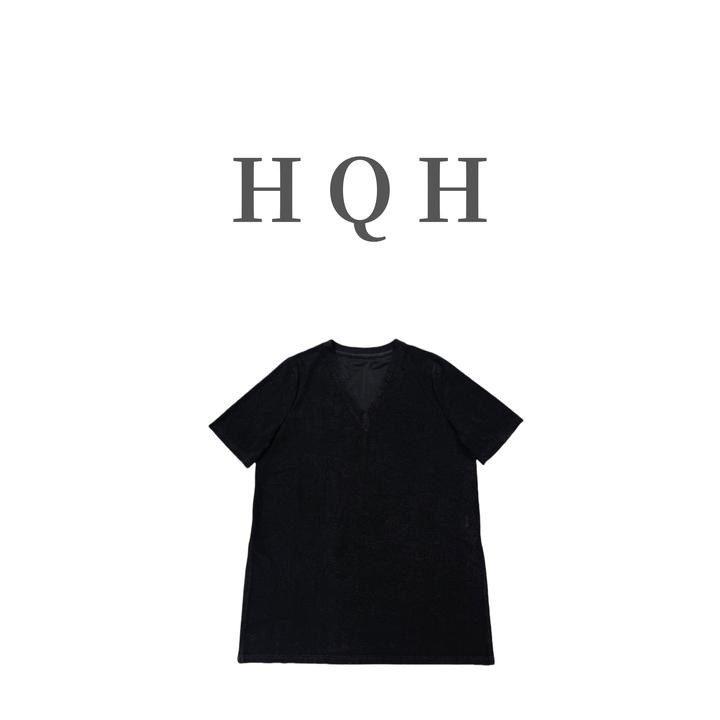 『1319#』法式设计感提花舒适透气港风慵懒时尚宽松休闲显瘦V领T恤