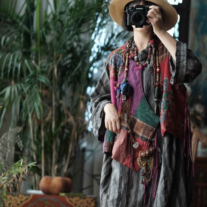 小泥姑娘复古原创设计新中式改良侧开襟夹棉拼布马夹1783花拼