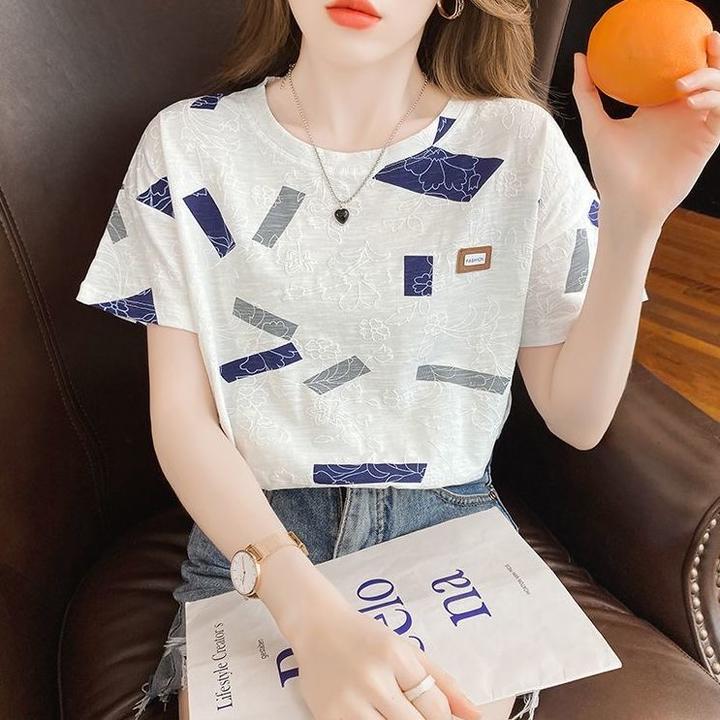 夏装白色正肩t恤百搭上衣洋气显瘦潮牌新款短袖休闲宽松大码时尚