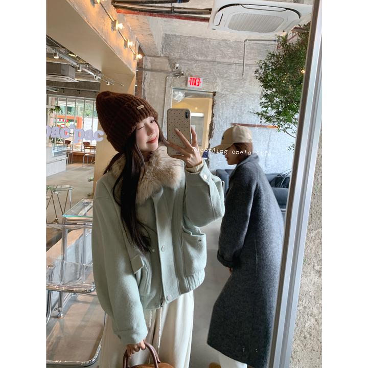 切糕自制【抹茶泡芙】小个子女秋冬慵懒风洋气绵羊毛厚款毛呢外套女