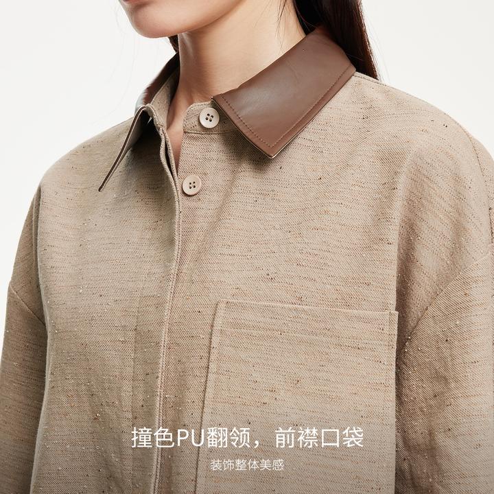 Vero Moda衬衫商场同款复古巴恩风PU拼接领挺阔流光风325105031