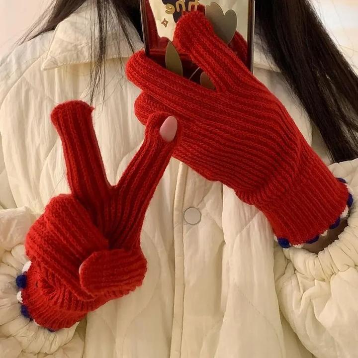 ins可爱手套女秋冬保暖加绒漏指毛线针织可触屏骑车防风骑行手套