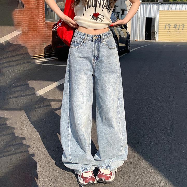 高质量爆款时髦洋气直筒夏天高腰百搭裤子牛仔裤女款婆婆夏季薄款