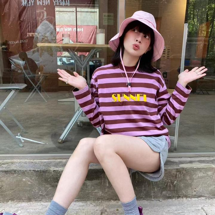 2025早春新韩版圆领经典条纹长袖T恤女上衣时尚百搭休闲短裤套装