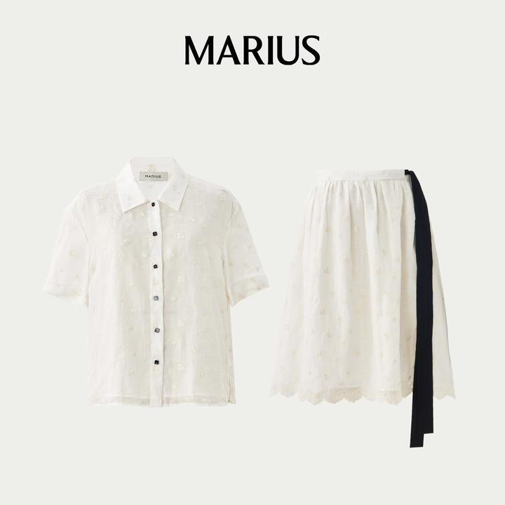MARIUS‘棉花糖’苎麻翻边短袖衬衫