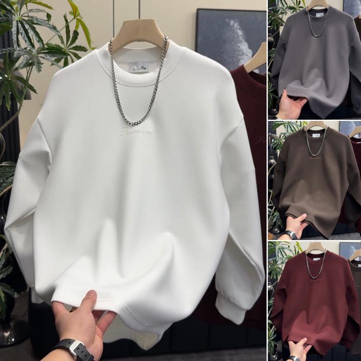 秋冬新款重磅纯色刺绣绒面防风保暖高品质时尚燕尾款男士打底卫衣