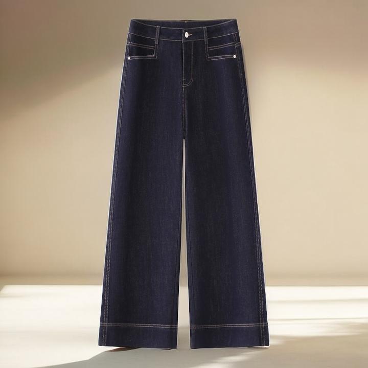 丹宁色牛仔阔腿裤女2025年春季新款高腰显瘦百搭小个子九分直筒裤