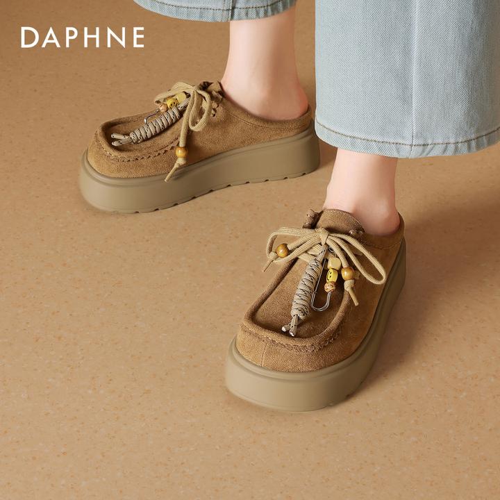 达芙妮厚底包头半拖鞋女2025秋季新款流光风穆勒鞋复古小众勃肯鞋