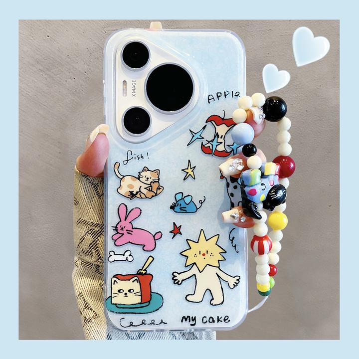 适用华为Pura70pro+手机壳pura80pro韩风可爱涂鸦小动物mate70pro