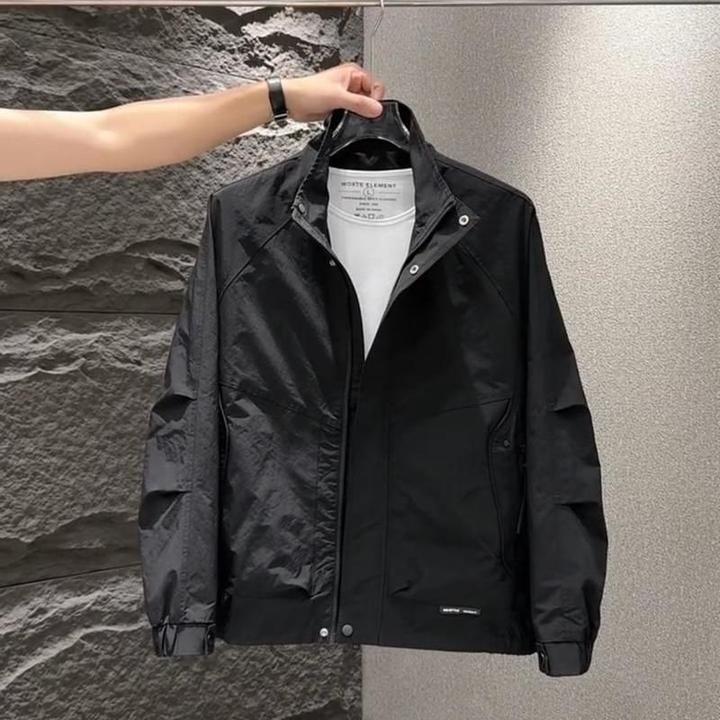 新款2025男士立领夹克潮流时尚纯色休闲百搭外套帅气上衣工装夹克