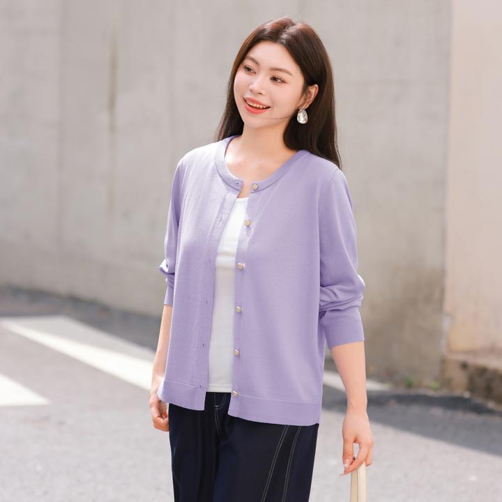 【秋上新圆领针织开衫】MsShe大码女装新纯色宽松开衫外套C2503041