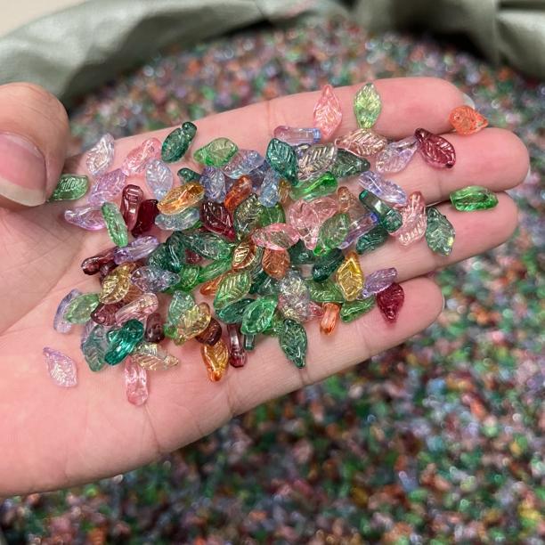 100颗手工编绳琉璃玻璃小树叶6*12mm材料diy饰品配件