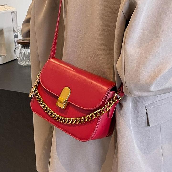 酒红色多隔层质感小方包斜挎包2024新款潮时尚百搭休闲简约小包包