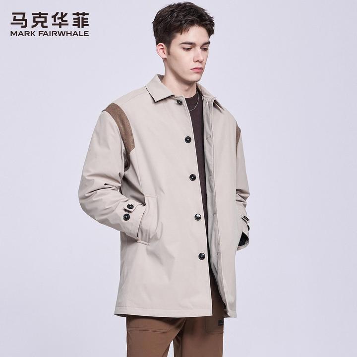 马克华菲夹棉中长款风衣男2025秋冬新款撞色潮流翻领大衣夹克外套