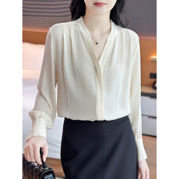 左左家 IC小禾元厂鬼绉真丝~V领重工捏褶极简风肌理感桑蚕丝衬衫