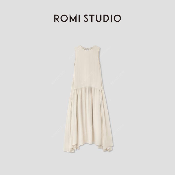 ROMI STUDIO“复古优雅”细斜纹不规则轻柔无袖连衣裙 RWCRLM3622