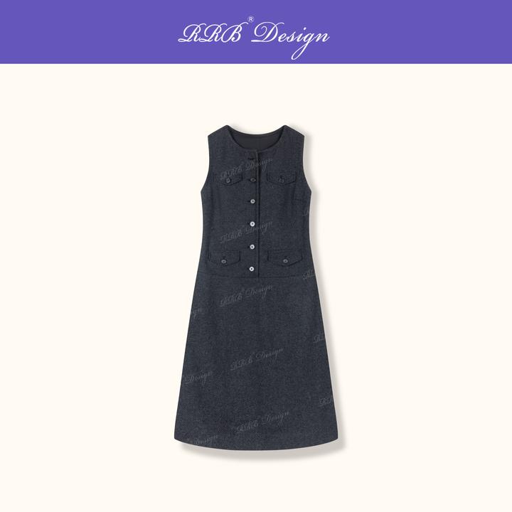 RRB Design 「回归优雅」高支高密羊毛混纺显瘦中长款背心连衣裙