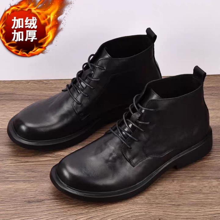 EAEOVNI男士大头皮靴圆头舒适耐磨休闲鞋百搭英伦潮流中帮靴
