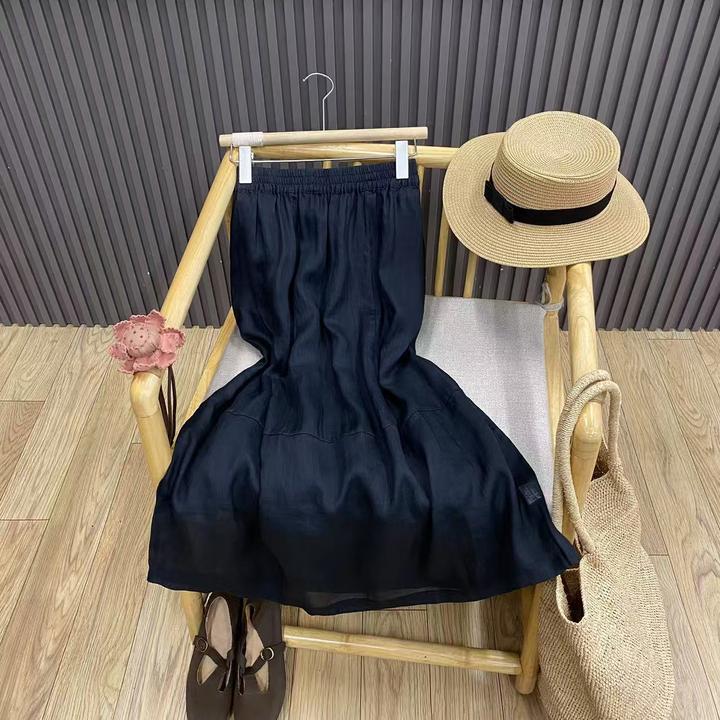 纯色高腰苎麻半身裙宽松百搭休闲内衬中长款显瘦A字裙女Q88117