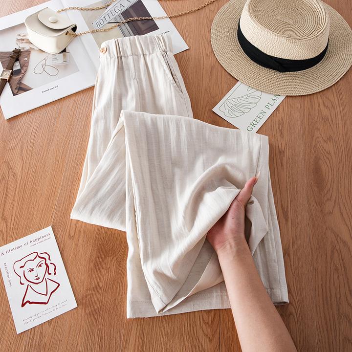 天丝亚麻窄版阔腿裤女士夏季薄款2025新款松紧高腰显瘦宽松直筒裤