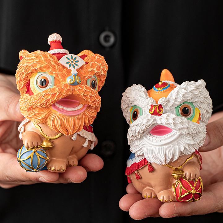 国潮醒狮绣球摆件新中式中国风石狮子可爱小众治愈情绪装饰桌面