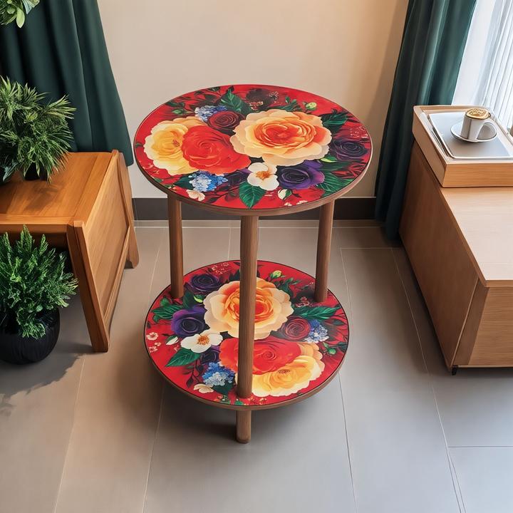 双层大花圆板边几茶几沙发边柜客厅小桌子客厅角几床头圆桌