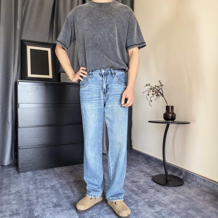 牛仔裤2025夏秋软牛仔磨破美式水洗莱赛尔柔顺宽松直筒长裤