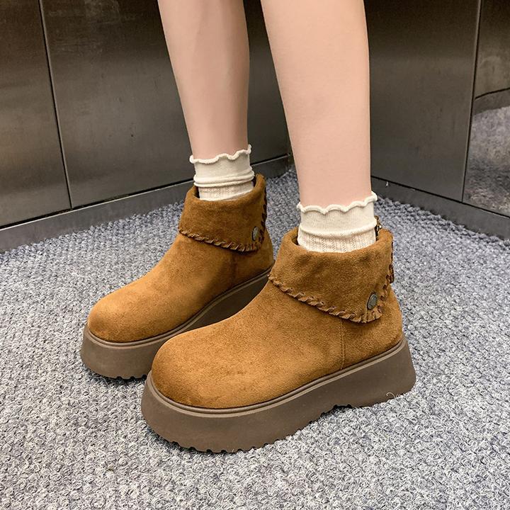 厚底勃肯短靴女2025秋季新款绒面翻边英伦女士秋小个子短款马丁靴