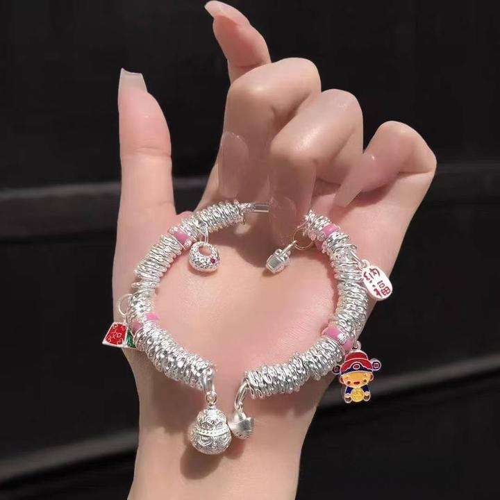 银9999珐瑯彩多宝钱串子称心如意盘缠手镯2025新款时尚饰品小众