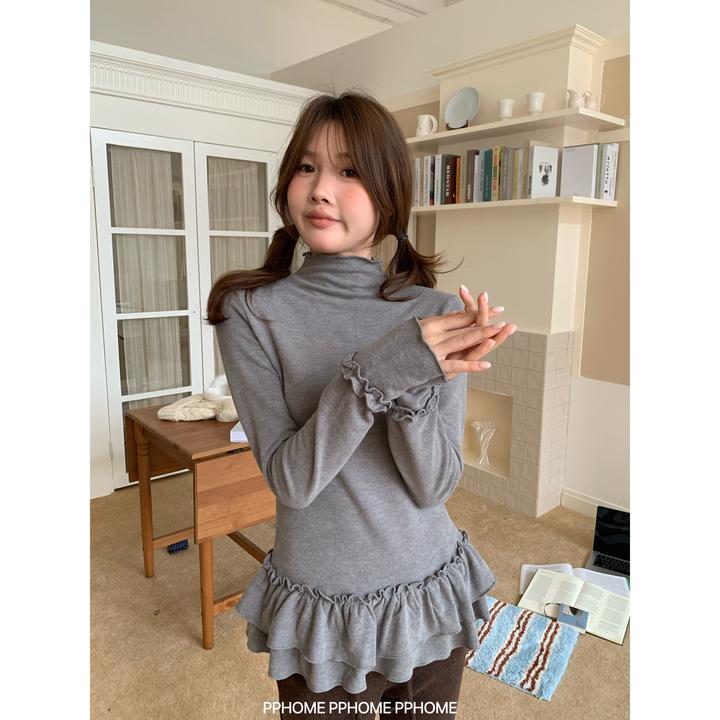 有点甜~超万搭的屁帘打底 加厚磨毛花边半高领叠穿内搭上衣女冬季