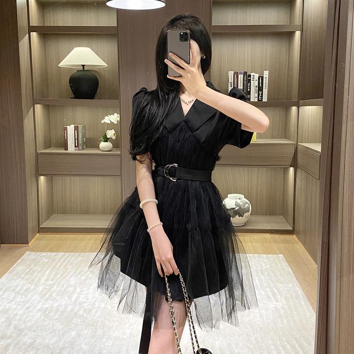 2025新款西装连衣裙法式复古高级感小香风时尚休闲气质拼接网纱裙