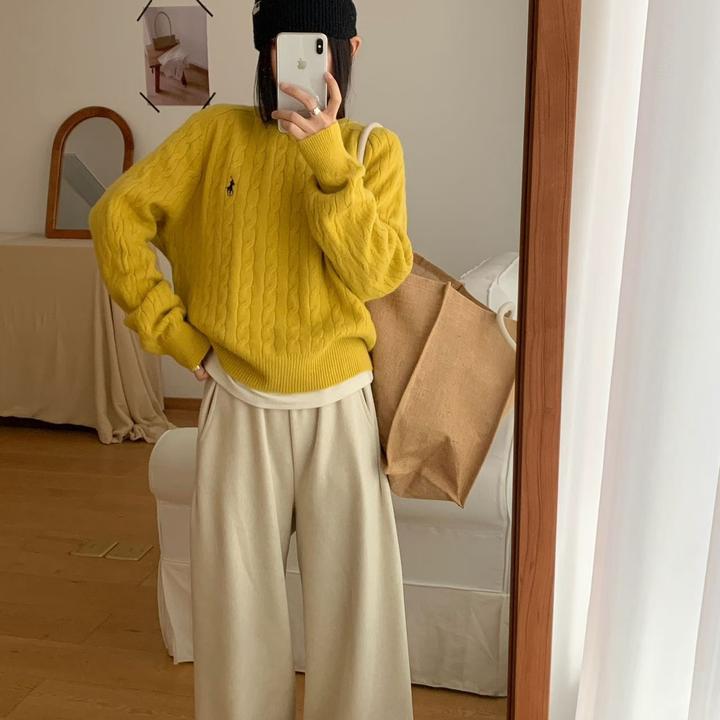 【美利奴手感】刺绣秋冬新款韩系圆领麻花慵懒毛衣高级感套头衫