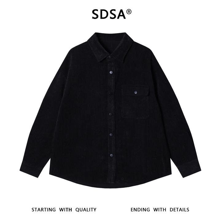 SDSA男士秋冬新款痞帅男装韩版复古肌理感翻领长袖衬衫百搭衬衣